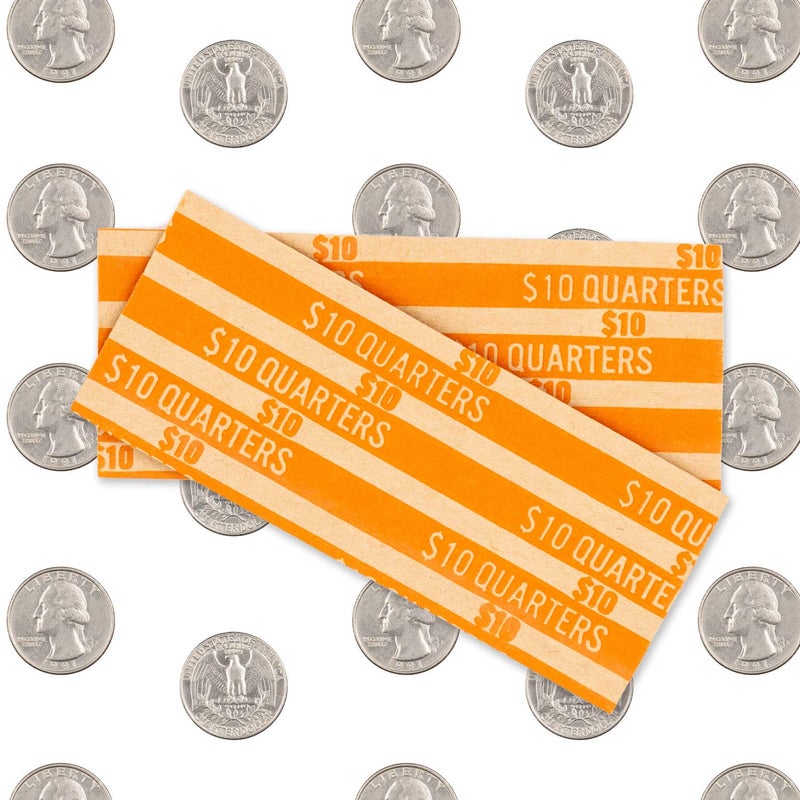 CAROUSELCHECKS Quarter Coin Wrappers, 100 Orange Flat Striped Coin Wrappers - Image 4